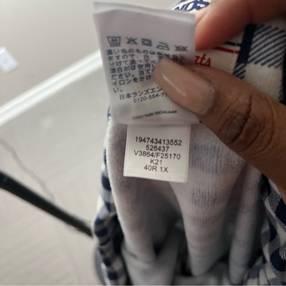 Lands End Women Serious Sweats Pants 1X Blue White Gingham Capri Pull On Elastic - Picture 6 of 9